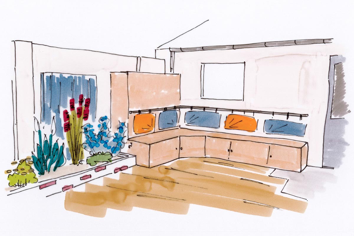 Croquis du coin salon d'une cour sur le dunkerquois